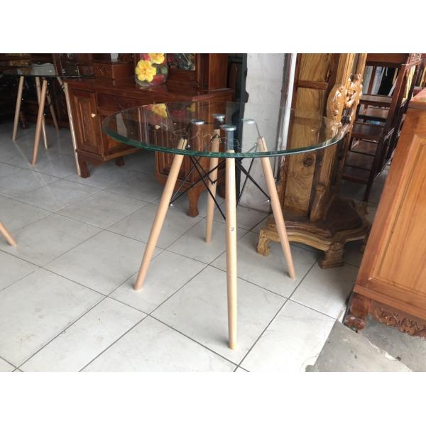 Bàn cà phê, bàn kính chân gỗ BCFCGMK80