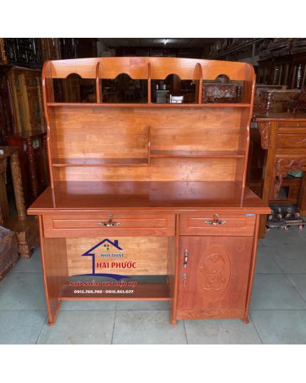 Bàn học sinh, bàn có kệ sách gỗ veneer xoan đào 1m2 BHSXĐ1M2