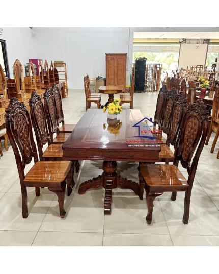 Bộ bàn ăn Vuông gỗ Tràm rừng 8 ghế BATV8G