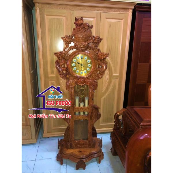 Đồng hồ quả lắc Nghê Đỉnh gỗ hương đá ĐHQLNĐGHĐ
