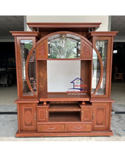 Kệ phòng khách, kệ để tivi cổng tròn  gỗ veneer xoan đào 1m8 KGCTXĐ1M8