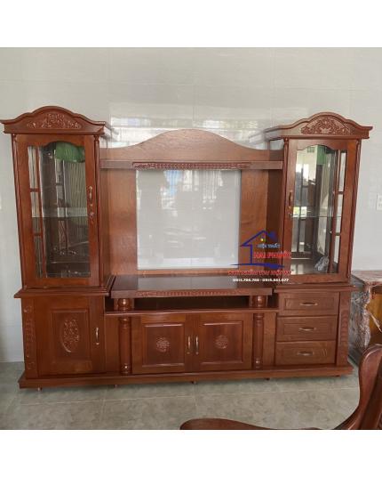 Kệ phòng khách, kệ để tivi gỗ veneer xoan đào 2m4 KGXĐ2M4
