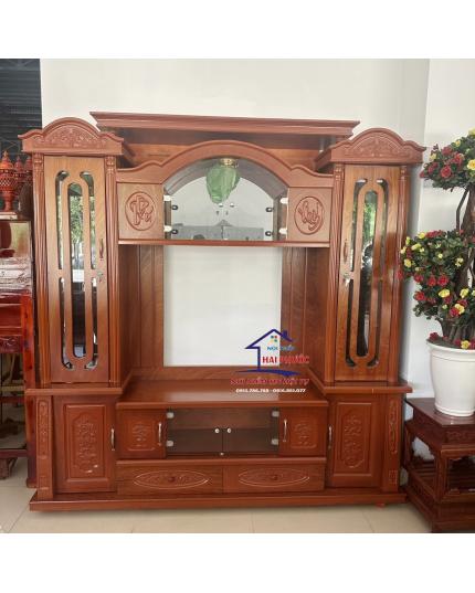 Kệ phòng khách, kệ để tivi Nhô cao gỗ veneer xoan đào 2m KGNXĐ2M