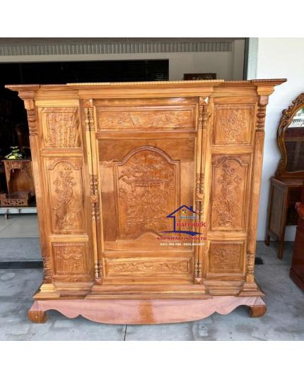 Tủ thờ mặt phẳng 4 chân gỗ Bên (Gõ Đỏ) trạm 1m57 TTMPGB157
