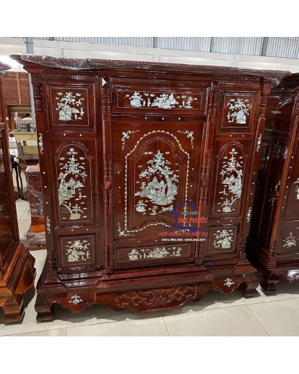 Tủ thờ mặt phẳng 4 chân gỗ Tràm cẩn 1m57 TTMPGTC157